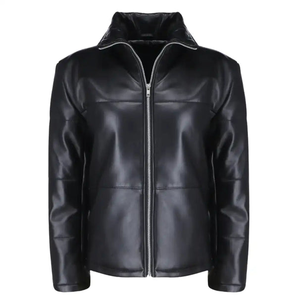 Sorine Women's Black Leather Puffer Jacket
