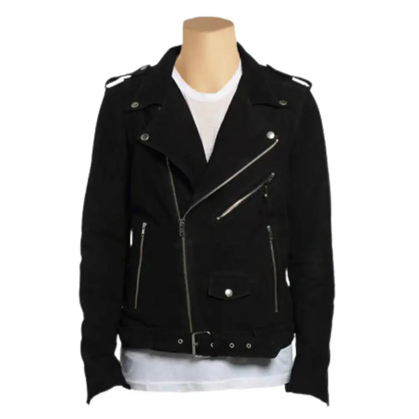 Suede Belted Leather Biker Jacket