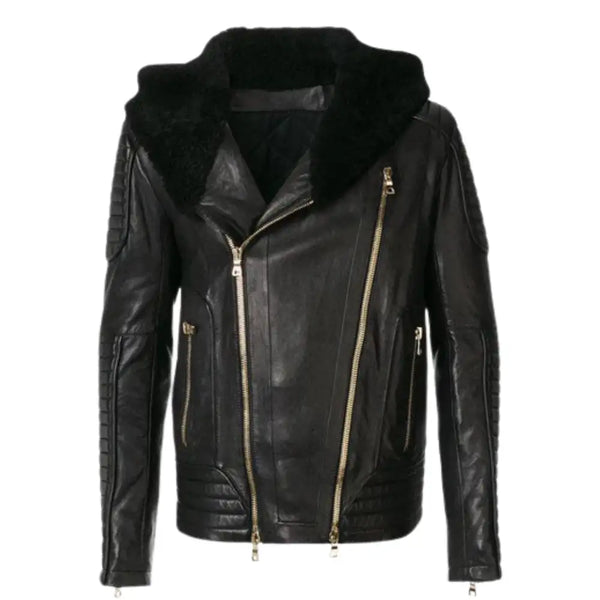 Sundown Fur Hooded Leather Biker Jacket