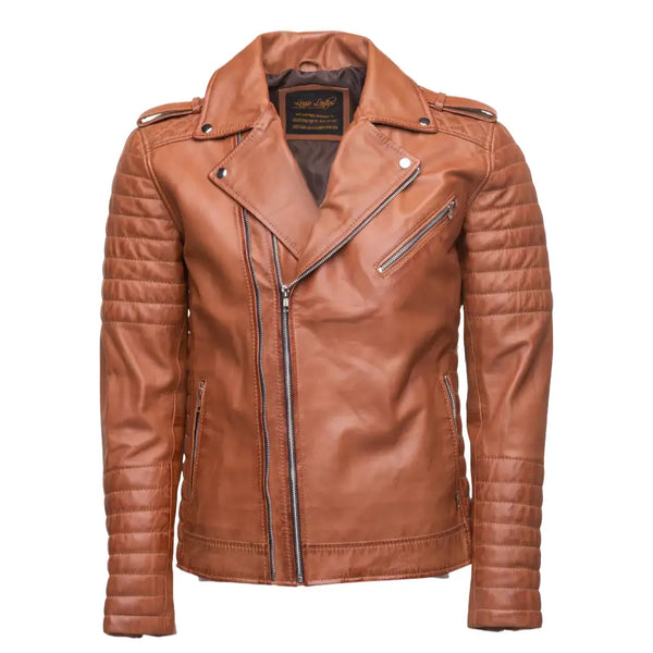 Tan Quilted Leather Biker Jacket