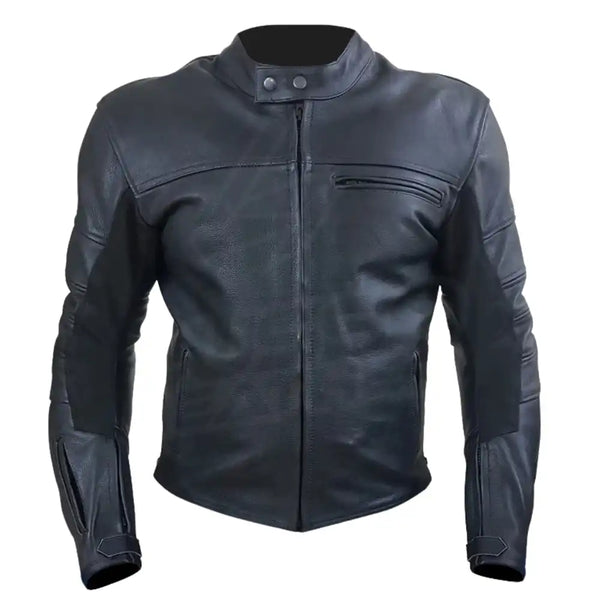 The Real Racer Black Armored Leather Motorcycle Jacket