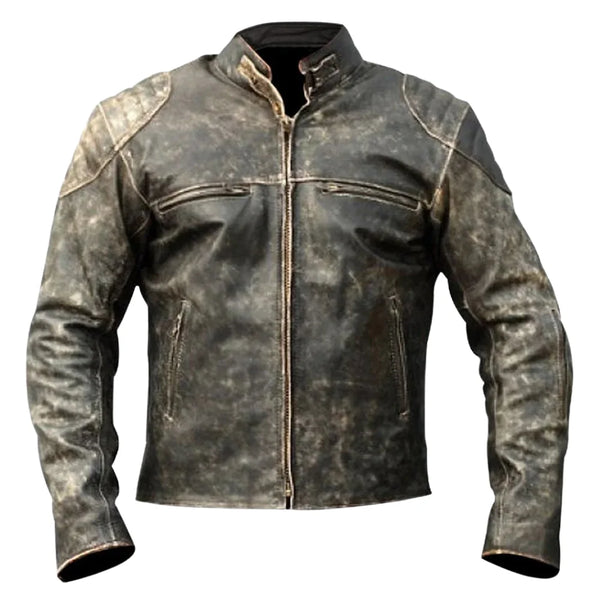 Theon's Distressed Leather Jacket With Shoulder Patch
