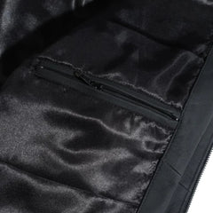 Tory Matte Black Cafe Racer Jacket close up black leather texture detail