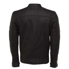 The back of the Turner's Matte Ribbed Leather Biker Jacket highlighting the reinforced ribbed stitching on the shoulders.