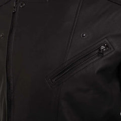 Close-up of the premium matte leather grain and intricate ribbed patterns on the Turner's Matte Ribbed Leather Biker Jacket.