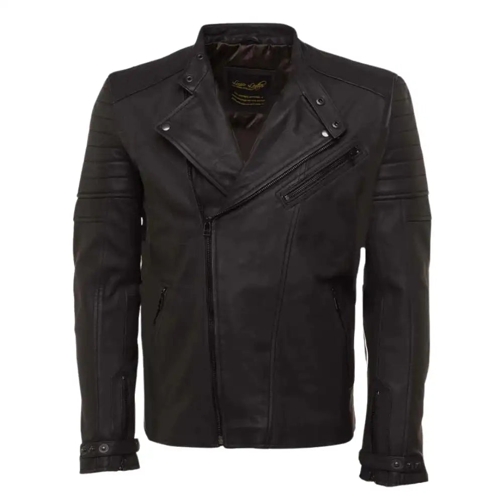 Front view of the Turner's Matte Ribbed Leather Biker Jacket featuring a centered zipper and matte finish.