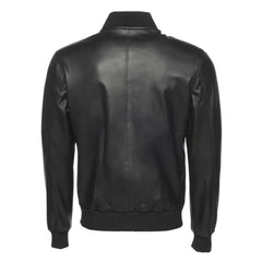 Victor Black Varsity Leather Jacket back view black leather varsity jacket