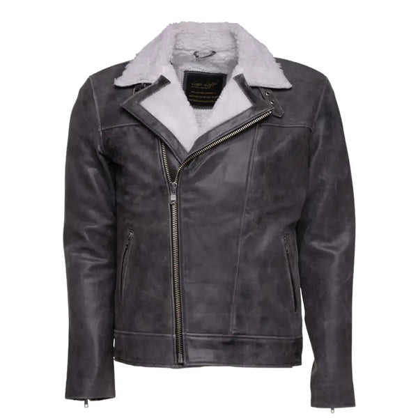 Vintage Grey Leather Biker Jacket