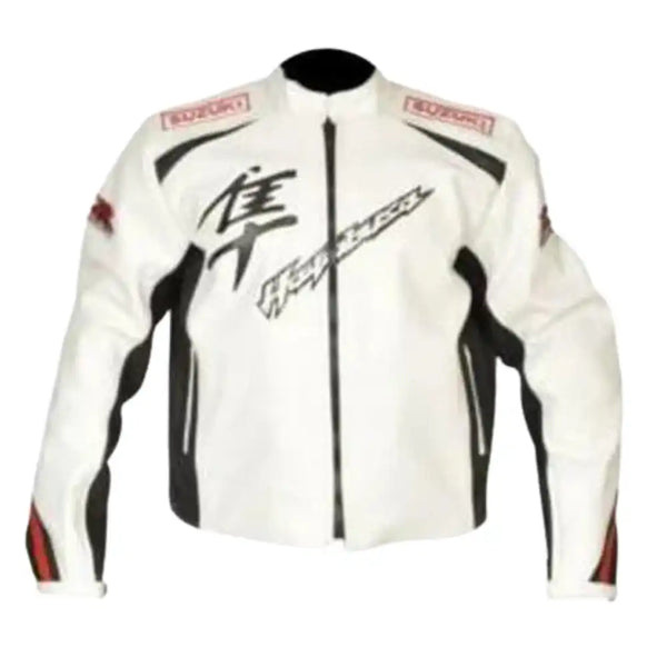 White Hayabusa Armored Leather Motorcycle Jacket