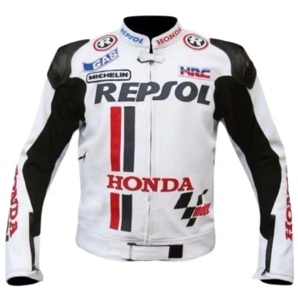 White Honda Repsol Armored Leather Motorcycle Jacket