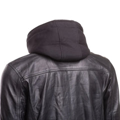 Wilder Black Leather Jacket With Removable Hoodie side profile black leather hooded jacket silhouette