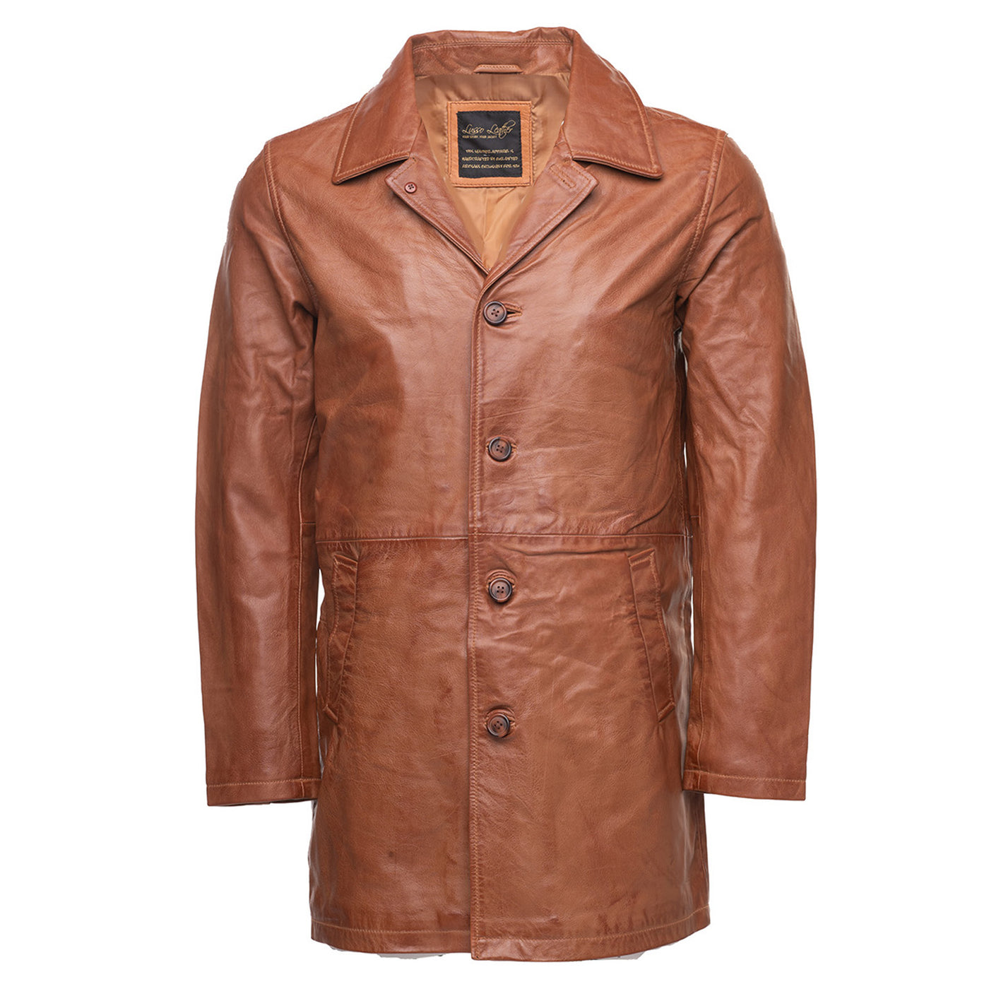 Logan English tan leather trench coat