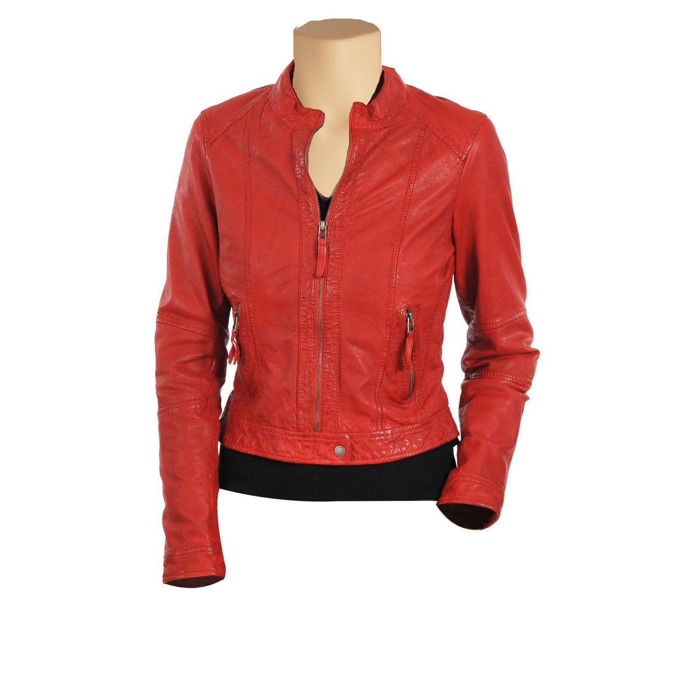 Women's Red moto style leather jacket - Lusso Leather - 1