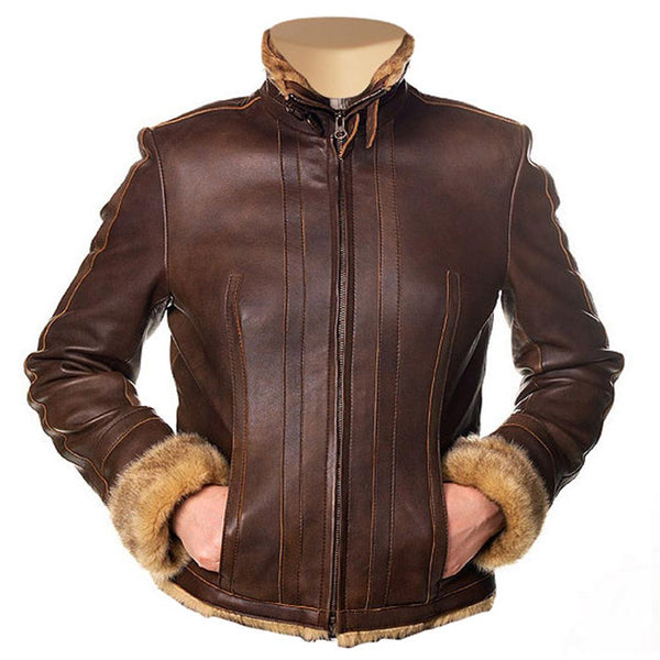 Women’s Eve Faux Fur Lined Brown Leather Jacket