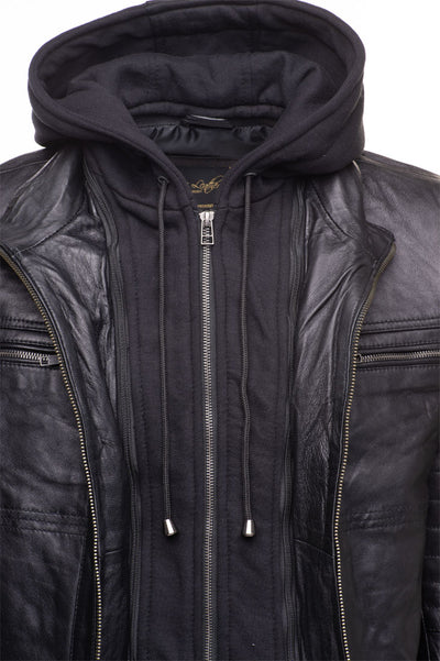 Wilder Black Leather Jacket With Removable Hoodie