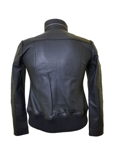 Straight Collar Olof's black leather jacket for women