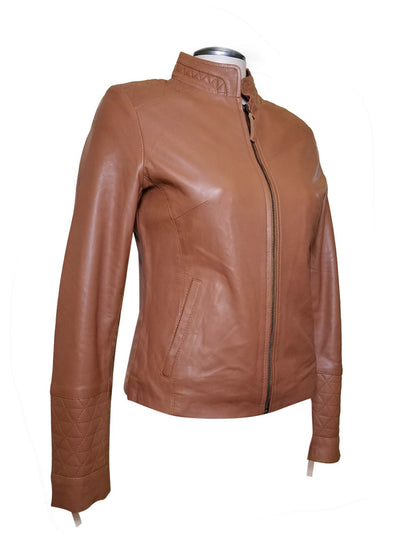 Cozy Straight Collar Arianne's Plain Leather Jacket