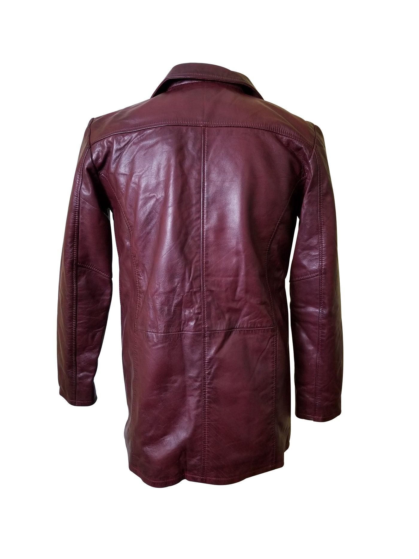 Warm Krueger's maroon buttoned leather blazer