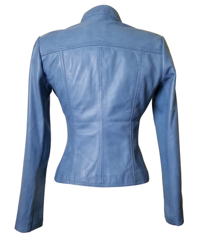 Women Soft Erna Sky blue leather stretch jacket