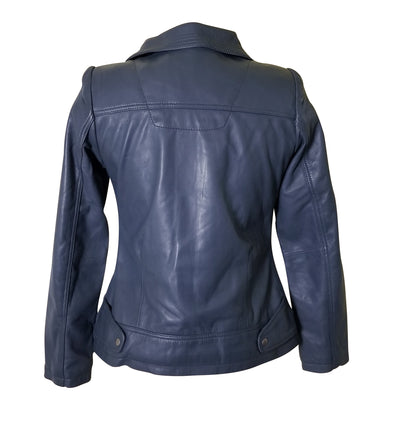 Comfortable Marva Grey Flap Collar Leather Jacket