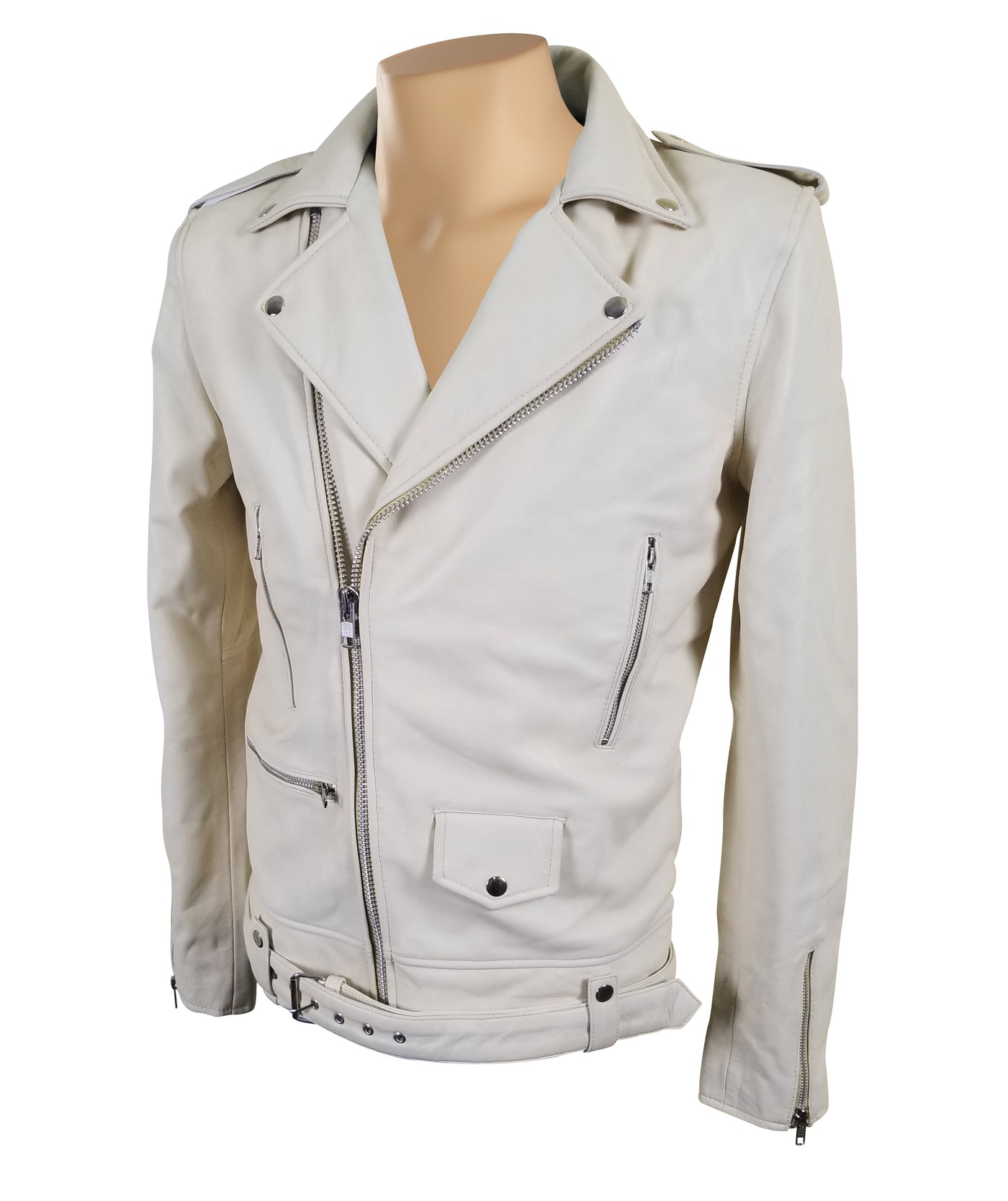 Waist Belt Holman's Cream Biker Leather Jacket