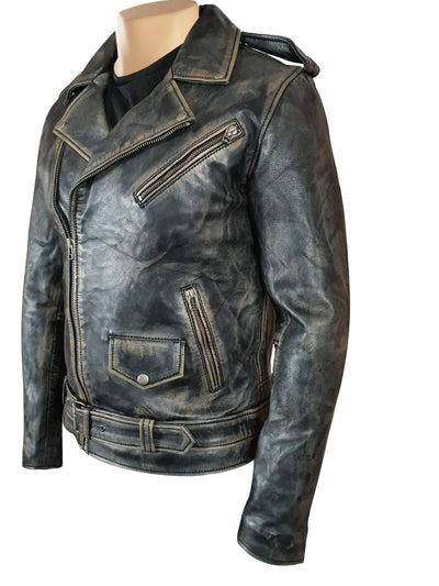 Distressed Biker Jacket with Belt