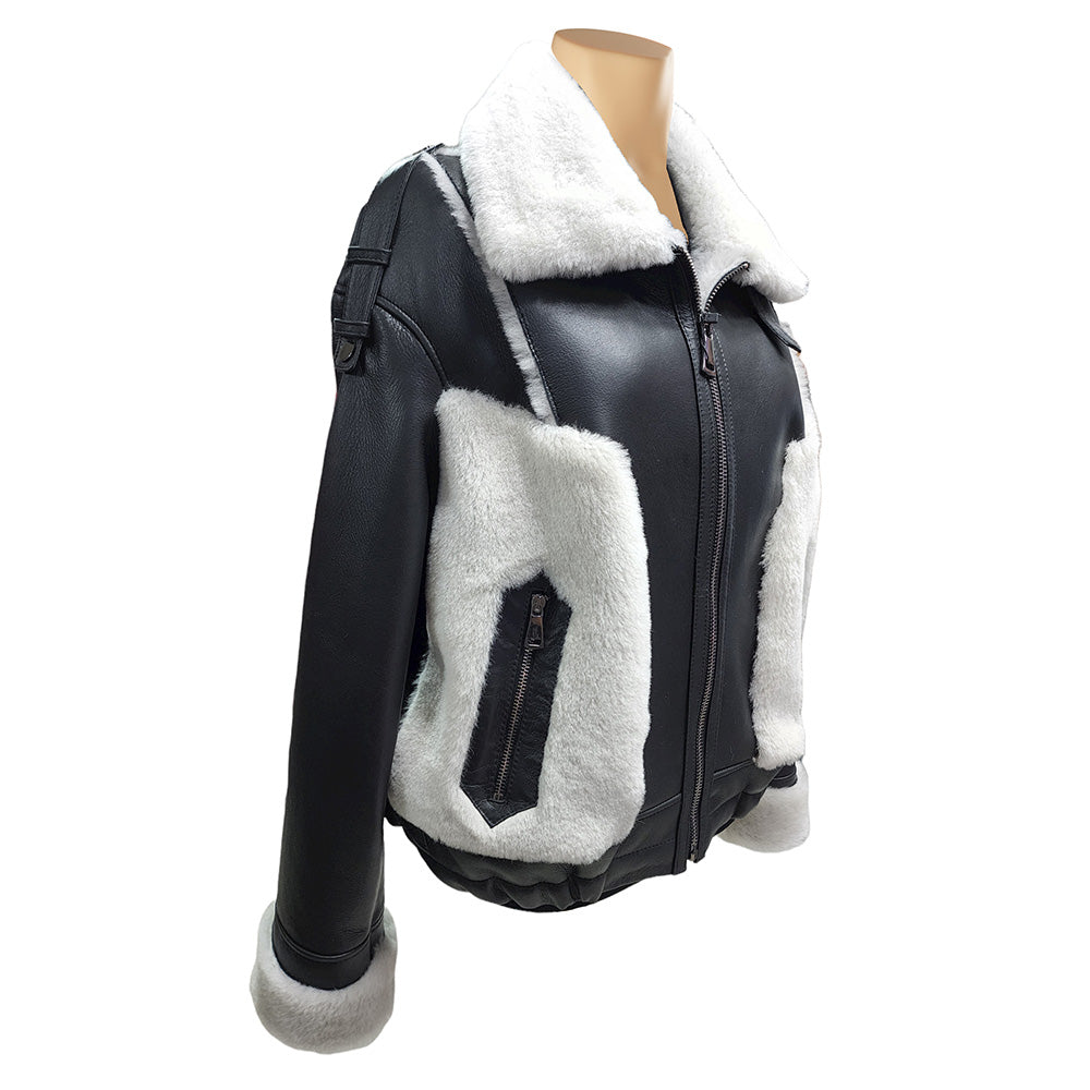 Vera Black on White Womens Shearling Jacket