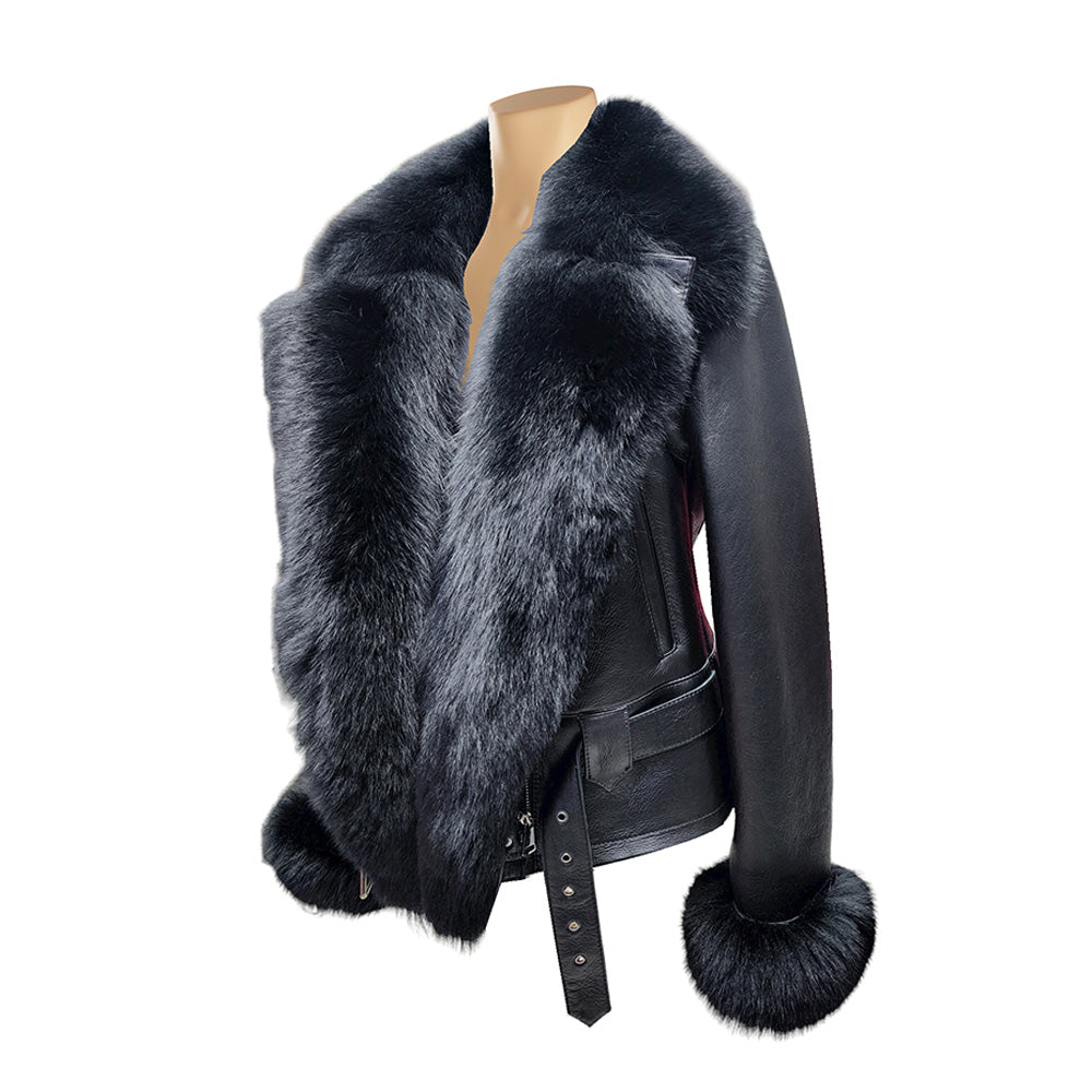 Petra Women's Shearling Coat With Removable Fox Fur Trim