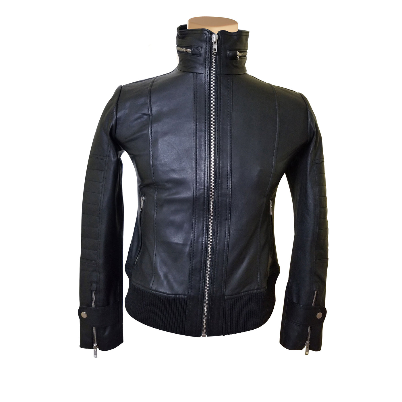 Straight Collar Olof's black leather jacket for women