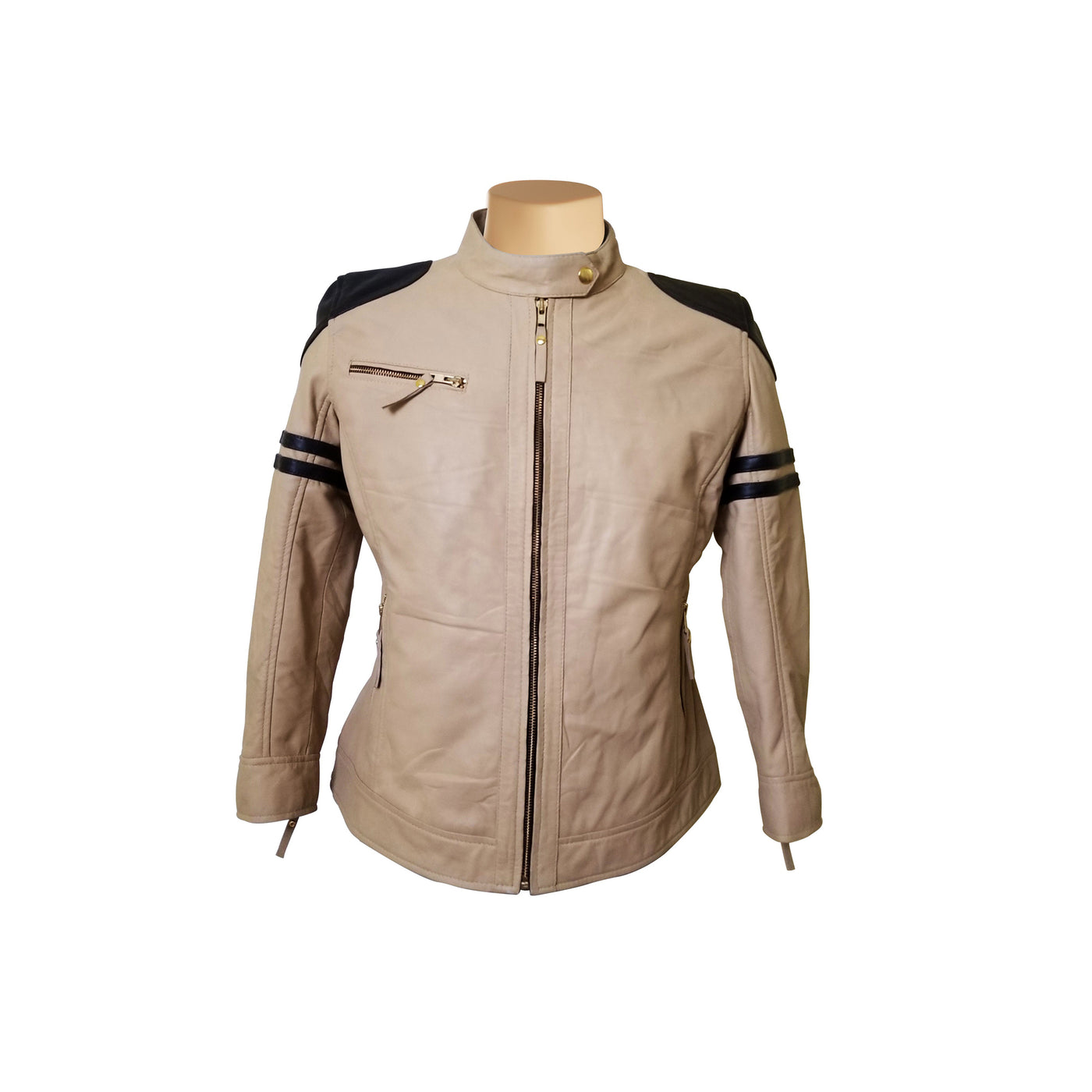 Women Stylish Senan's beige and Brown Moto leather jacket