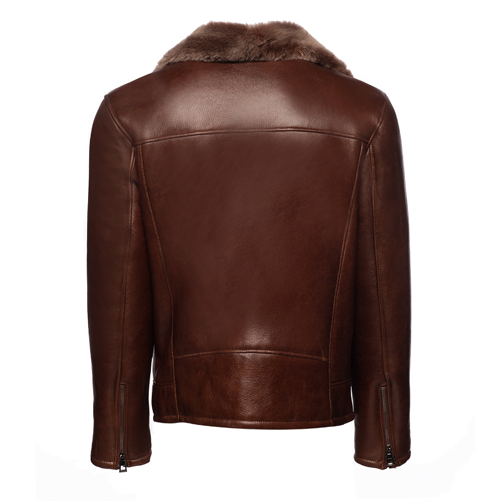 Carters Mateo Brown Biker bomber shearling jacket with lapels