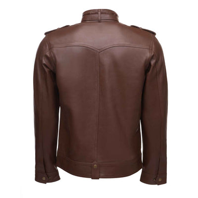 Brown leather jacket with collar belt