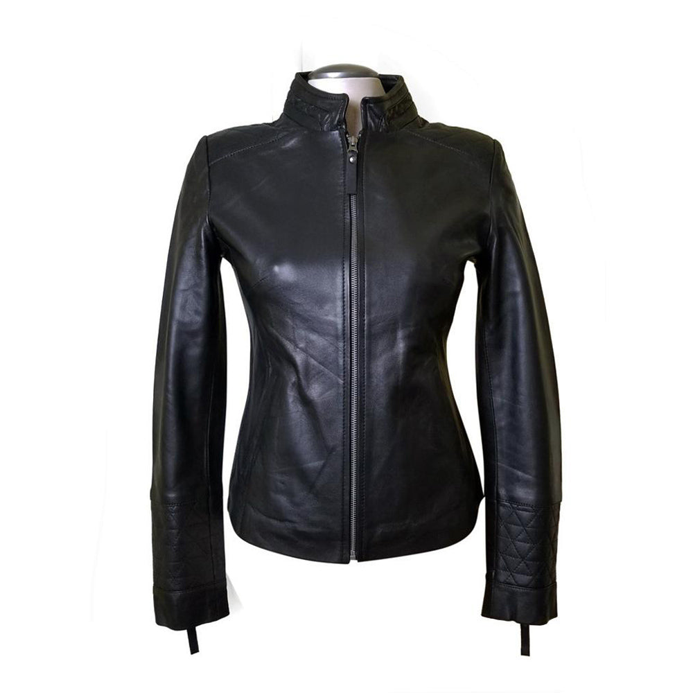 Cozy Straight Collar Arianne's Plain Leather Jacket