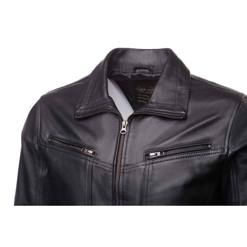 Black leather jacket with collars