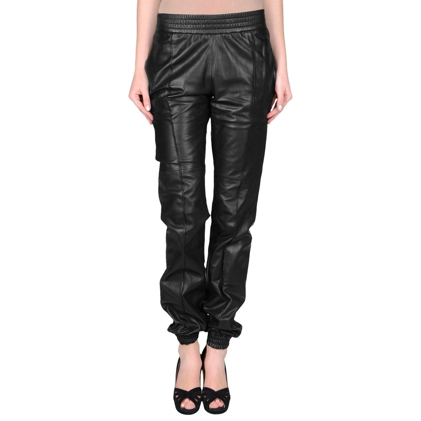 Fashionable Elastic Waist Leather Pants for Women