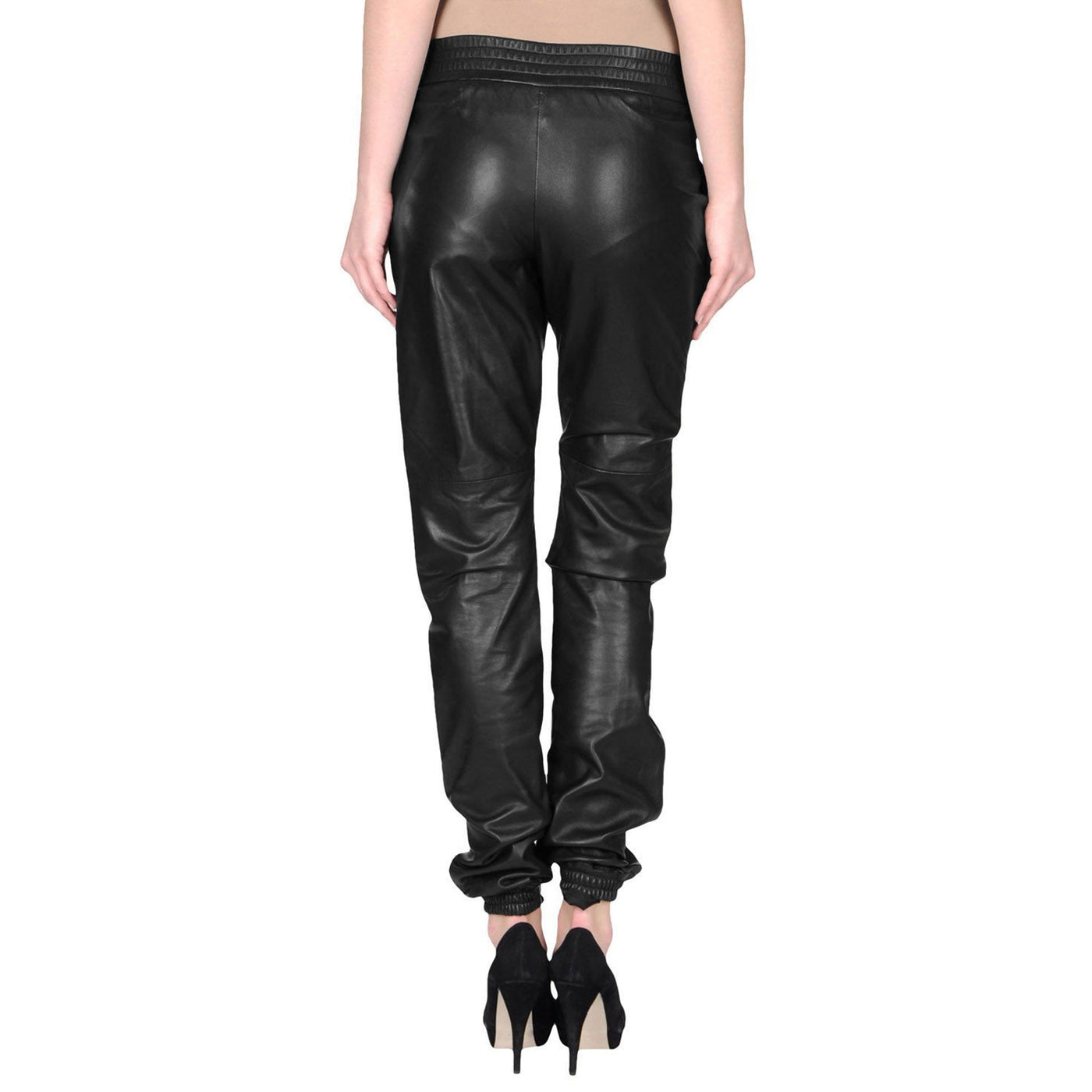 100% Real soft  Elastic Waist  Black leather pants 