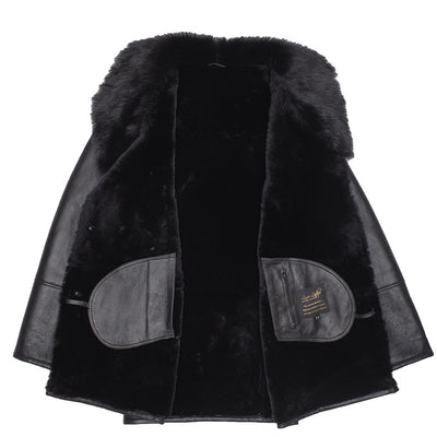 Black shearling trench coat with Toscana fur trim