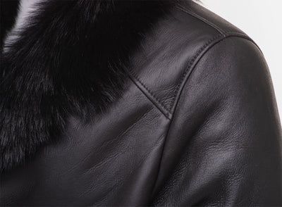 Black shearling trench coat with Toscana fur trim