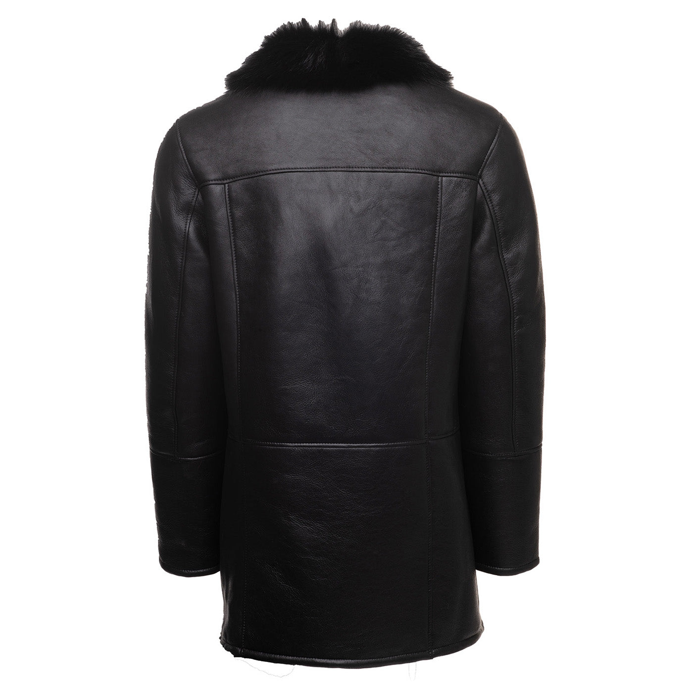 Black shearling trench coat with Toscana fur trim