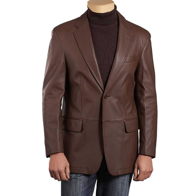 Brown leather blazer mens