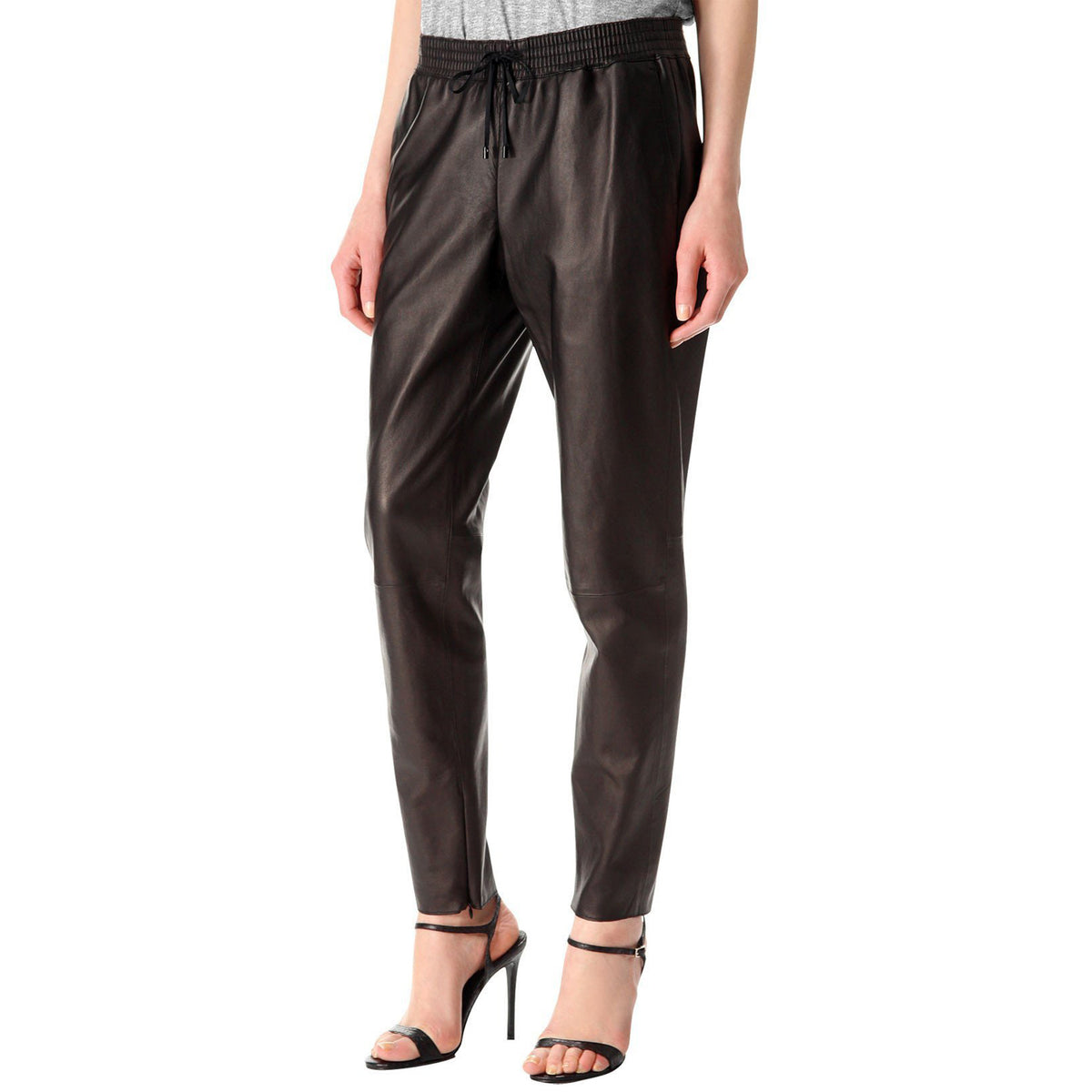 Best Quality Elastic Waist  Brown leather pants