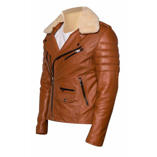 Fur collar Woodwards English Tan Biker Jacket