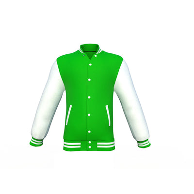 Gold Sleeves Light Green Varsity Letterman Jacket with White Sleeves