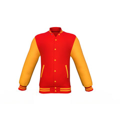 Comfortable Gold Sleeves Red Varsity Letterman Jacket