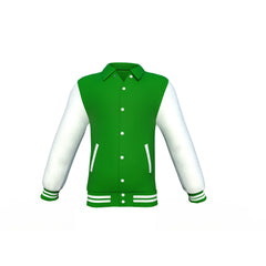 Stylish Dark Green Varsity Letterman Jacket with White Sleeves