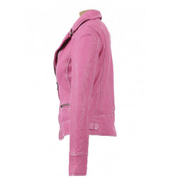 Stylish Anorah's fuschia leather biker jacket