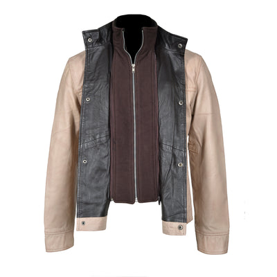 Waxed double collar leather jacket in Barnes Bone