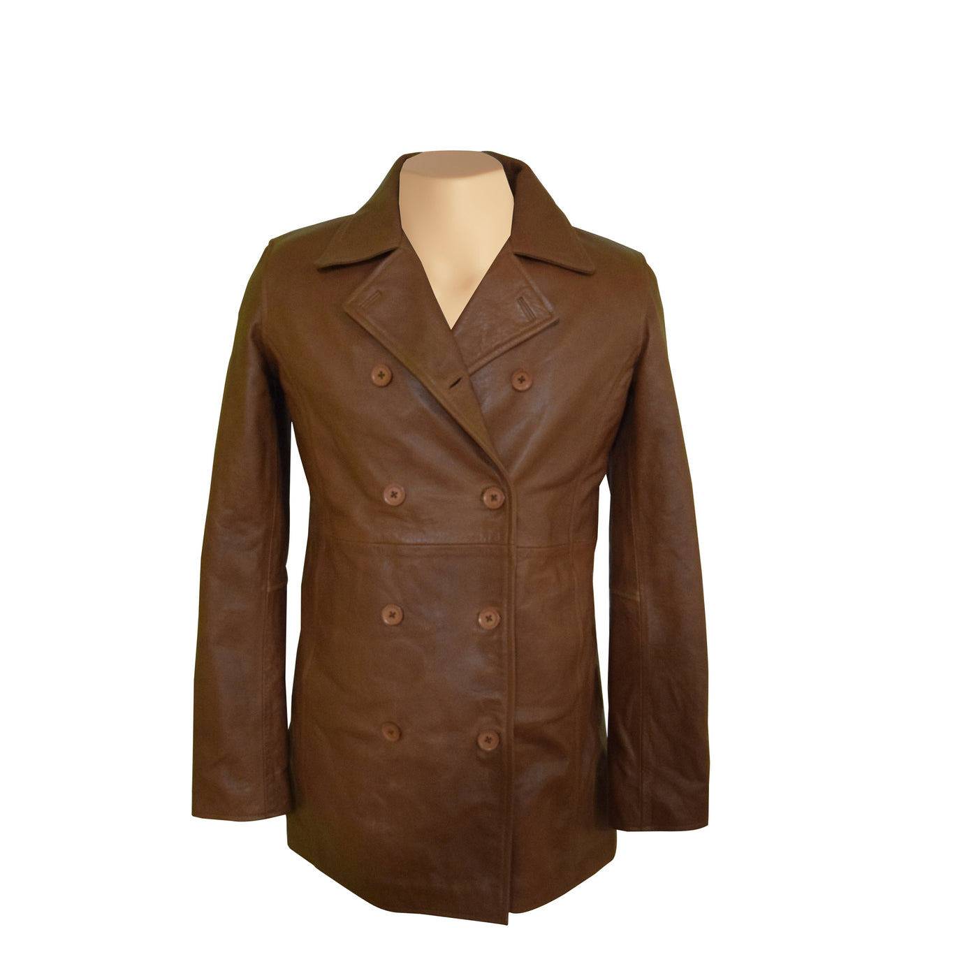 The Classic Corrina's Cognac Leather Peacoat