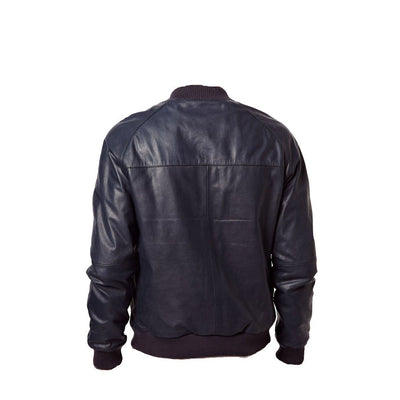 Navy blue bomber style leather jacket - Lusso Leather - 2