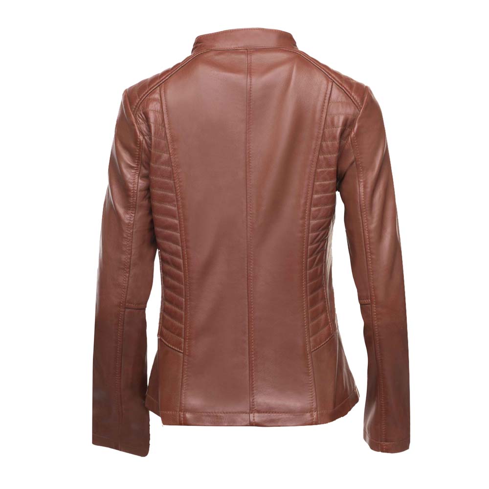 Claudia Sand Washed Leather Jacket With Rounded Collar